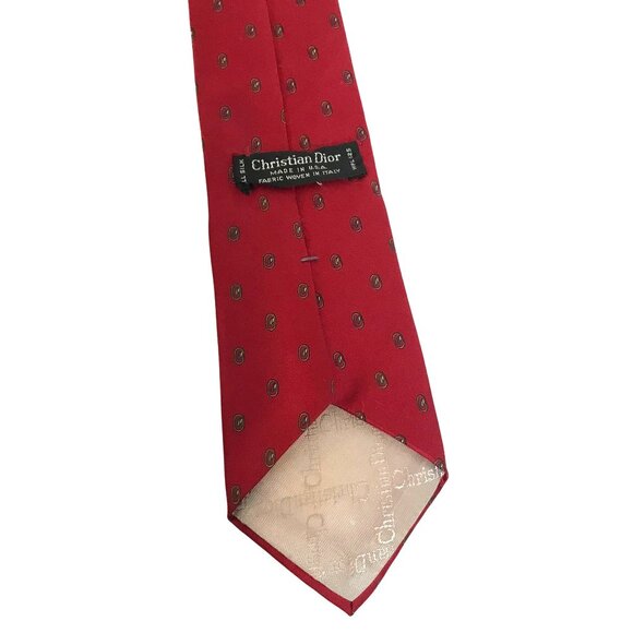 Christian Dior Red Silk Tie With Subtle Oval Pattern Made In USA Woven In Italy - Picture 3 of 6
